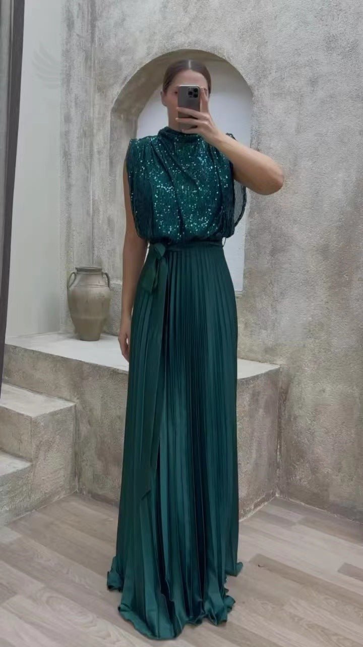 Kvinno maxi klänning med glittrande topp och elegant midja Mirla-Eva Jonsson