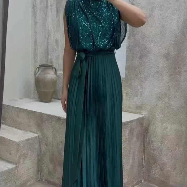Kvinno maxi klänning med glittrande topp och elegant midja Mirla-Eva Jonsson