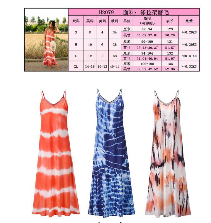 Kvinno maxi klänning med trendig tie-dye design och smickrande V-hals Mirla-Eva Jonsson