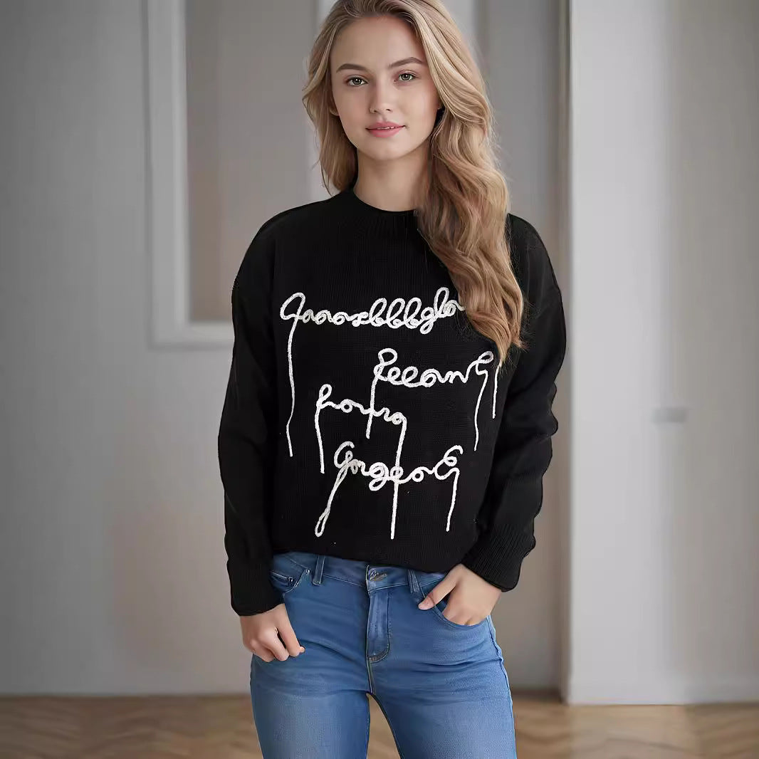 Kvinno stor och mysig tröja med konstnärligt tryck Mirla-Eva Jonsson