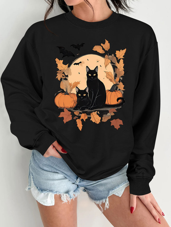 Kvinno sweatshirt med höstkatt och pumpa design Mirla-Eva Jonsson