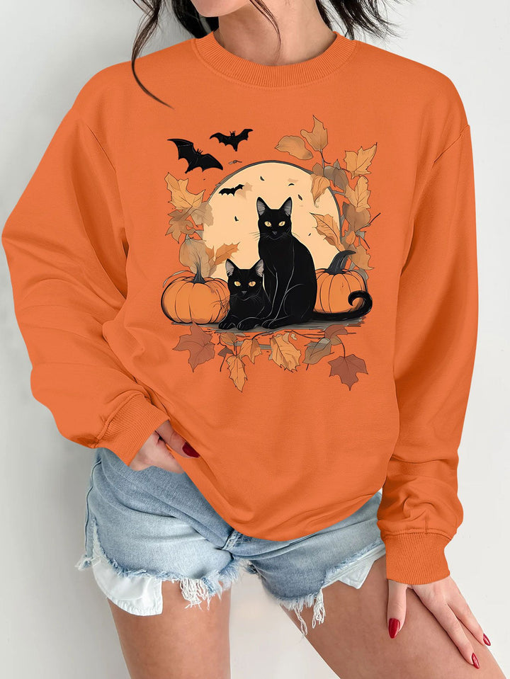 Kvinno sweatshirt med höstkatt och pumpa design Mirla-Eva Jonsson