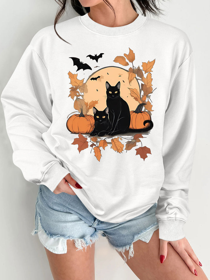Kvinno sweatshirt med höstkatt och pumpa design Mirla-Eva Jonsson
