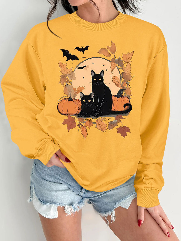 Kvinno sweatshirt med höstkatt och pumpa design Mirla-Eva Jonsson