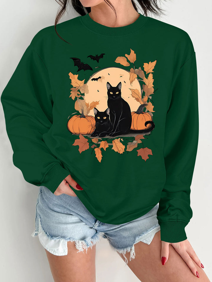 Kvinno sweatshirt med höstkatt och pumpa design Mirla-Eva Jonsson