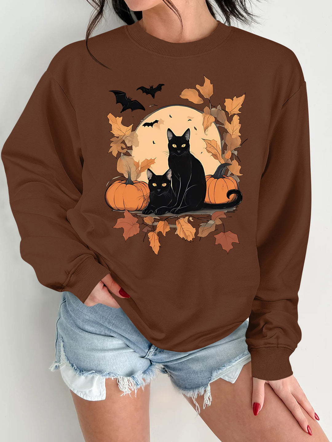 Kvinno sweatshirt med höstkatt och pumpa design Mirla-Eva Jonsson