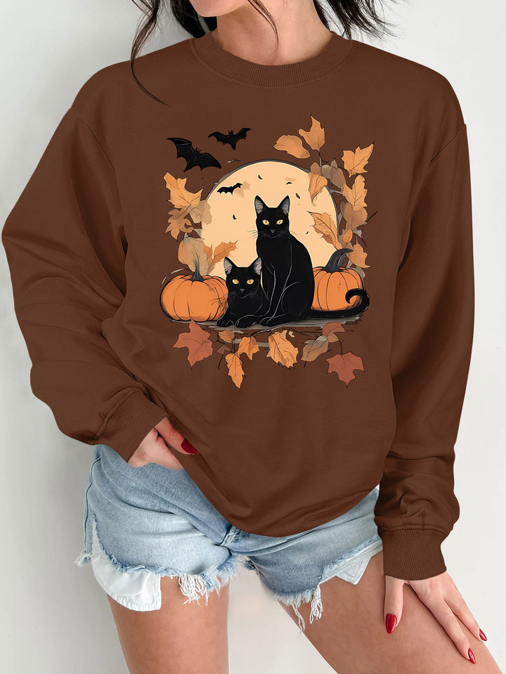 Kvinno sweatshirt med höstkatt och pumpa design Mirla-Eva Jonsson