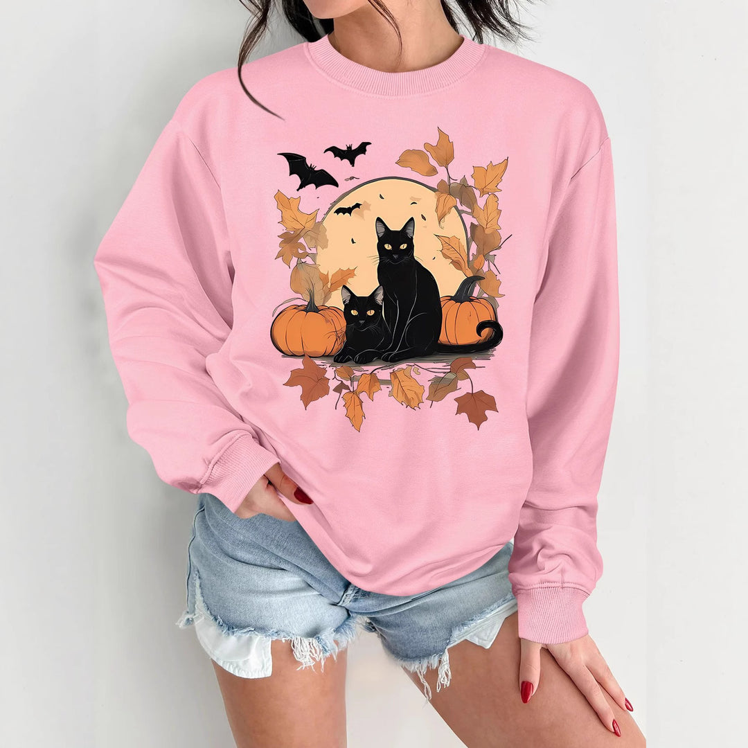 Kvinno sweatshirt med höstkatt och pumpa design Mirla-Eva Jonsson