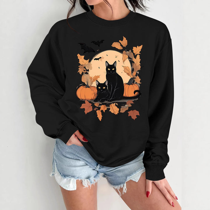 Kvinno sweatshirt med höstkatt och pumpa design Mirla-Eva Jonsson