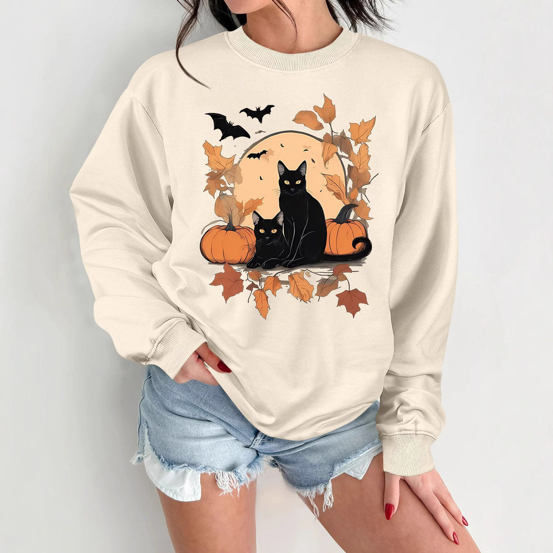 Kvinno sweatshirt med höstkatt och pumpa design Mirla-Eva Jonsson