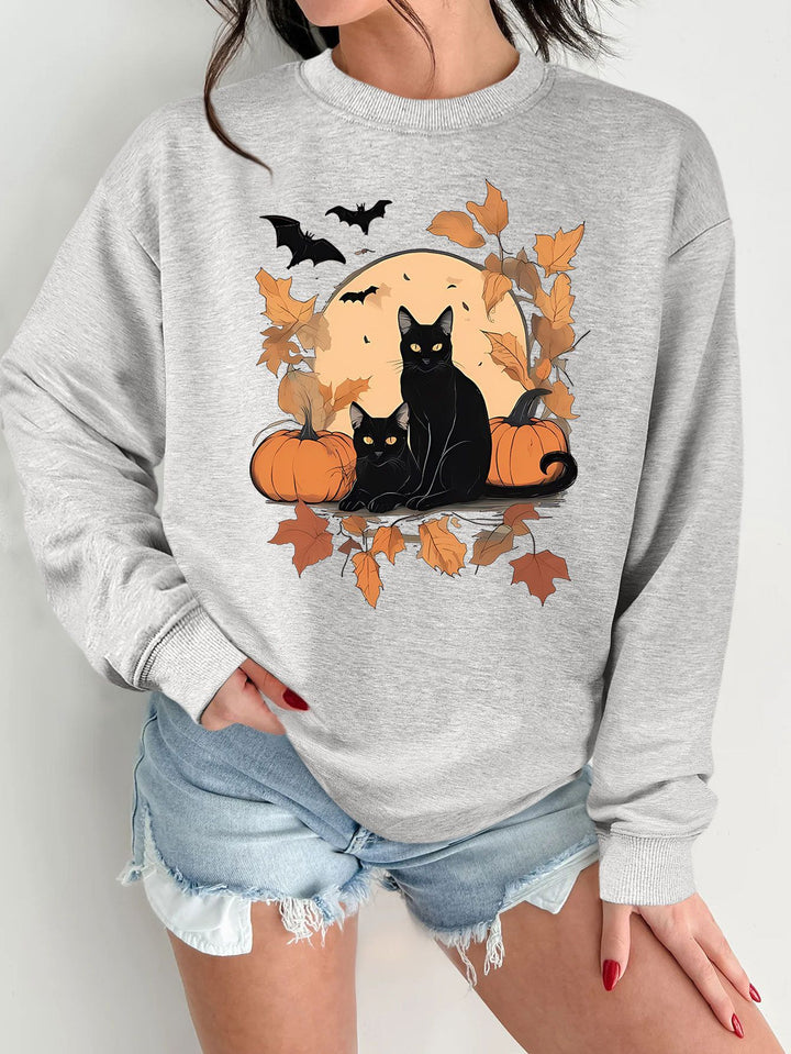 Kvinno sweatshirt med höstkatt och pumpa design Mirla-Eva Jonsson