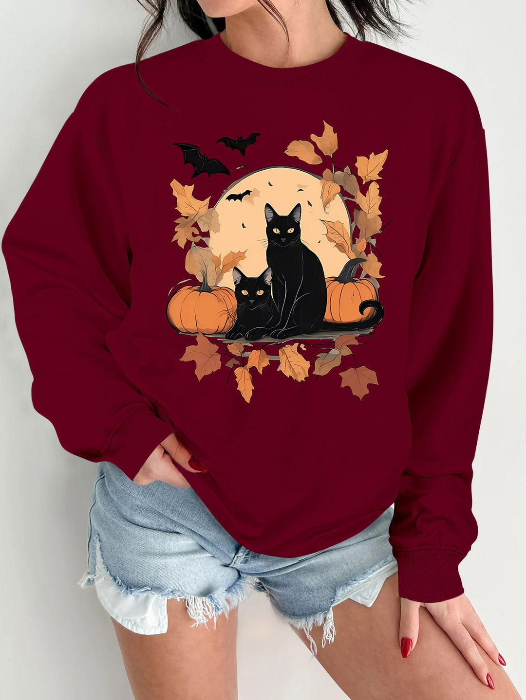 Kvinno sweatshirt med höstkatt och pumpa design Mirla-Eva Jonsson