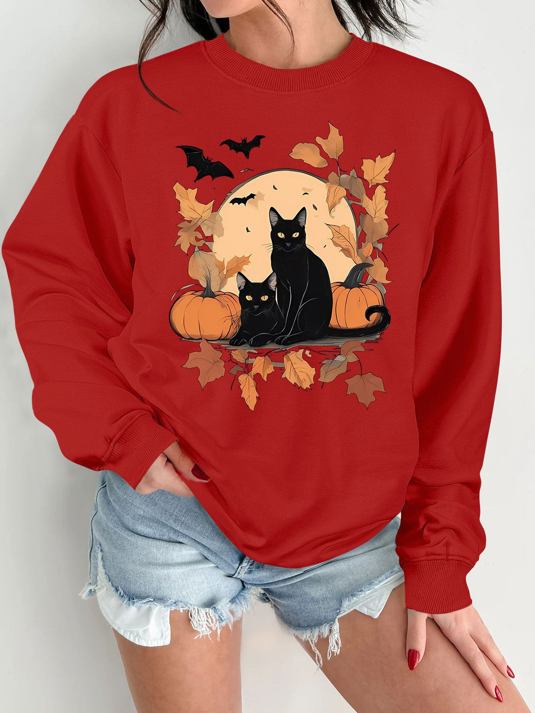 Kvinno sweatshirt med höstkatt och pumpa design Mirla-Eva Jonsson