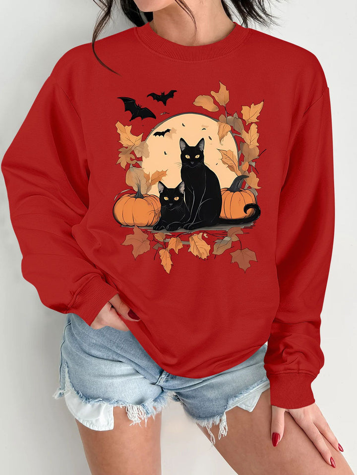 Kvinno sweatshirt med höstkatt och pumpa design Mirla-Eva Jonsson