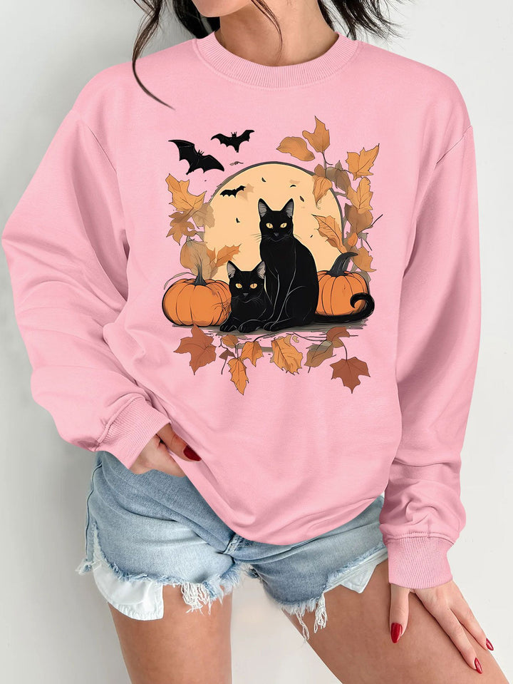 Kvinno sweatshirt med höstkatt och pumpa design Mirla-Eva Jonsson