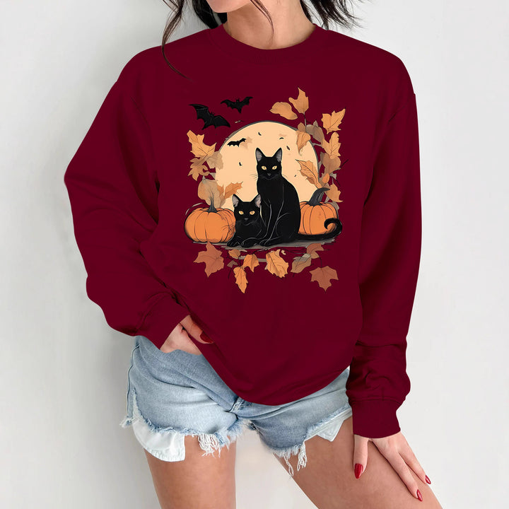 Kvinno sweatshirt med höstkatt och pumpa design Mirla-Eva Jonsson