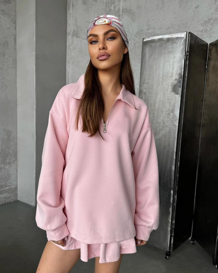 Kvinno sweatshirt med kort dragkedja och lös passform Mirla-Eva Jonsson