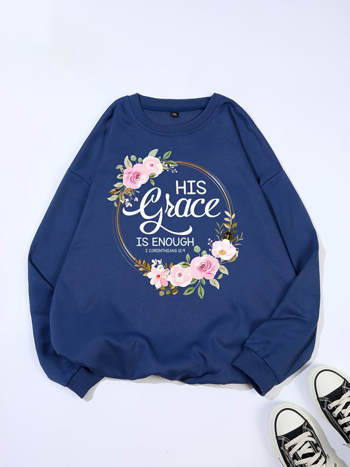 Kvinno sweatshirt med motiverande text och blommönster Mirla-Eva Jonsson