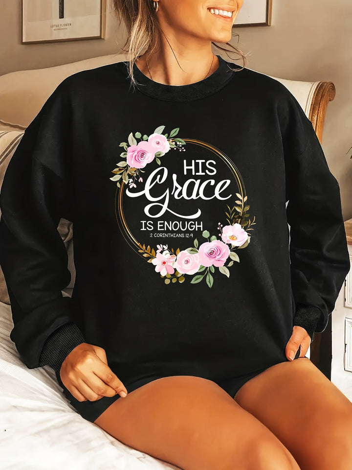 Kvinno sweatshirt med motiverande text och blommönster Mirla-Eva Jonsson