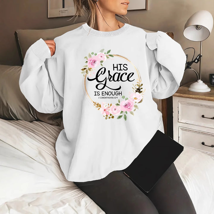 Kvinno sweatshirt med motiverande text och blommönster Mirla-Eva Jonsson