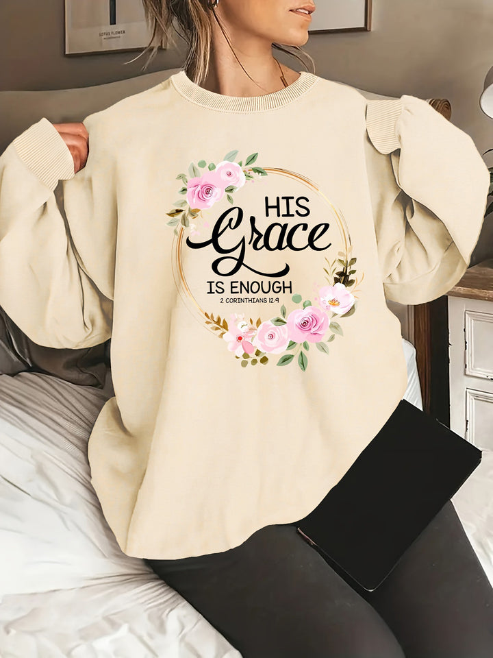 Kvinno sweatshirt med motiverande text och blommönster Mirla-Eva Jonsson