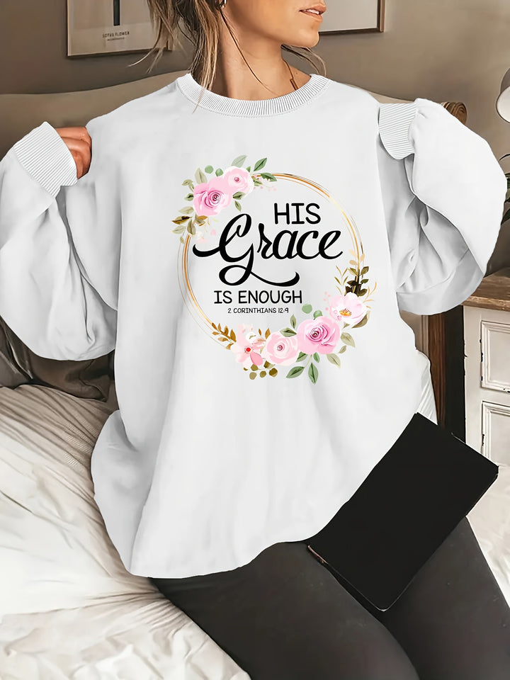 Kvinno sweatshirt med motiverande text och blommönster Mirla-Eva Jonsson