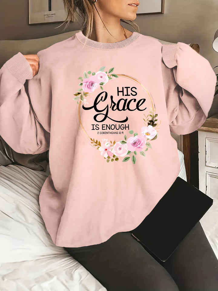 Kvinno sweatshirt med motiverande text och blommönster Mirla-Eva Jonsson