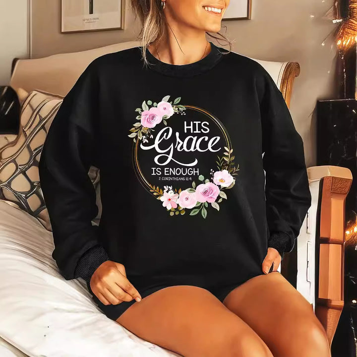 Kvinno sweatshirt med motiverande text och blommönster Mirla-Eva Jonsson