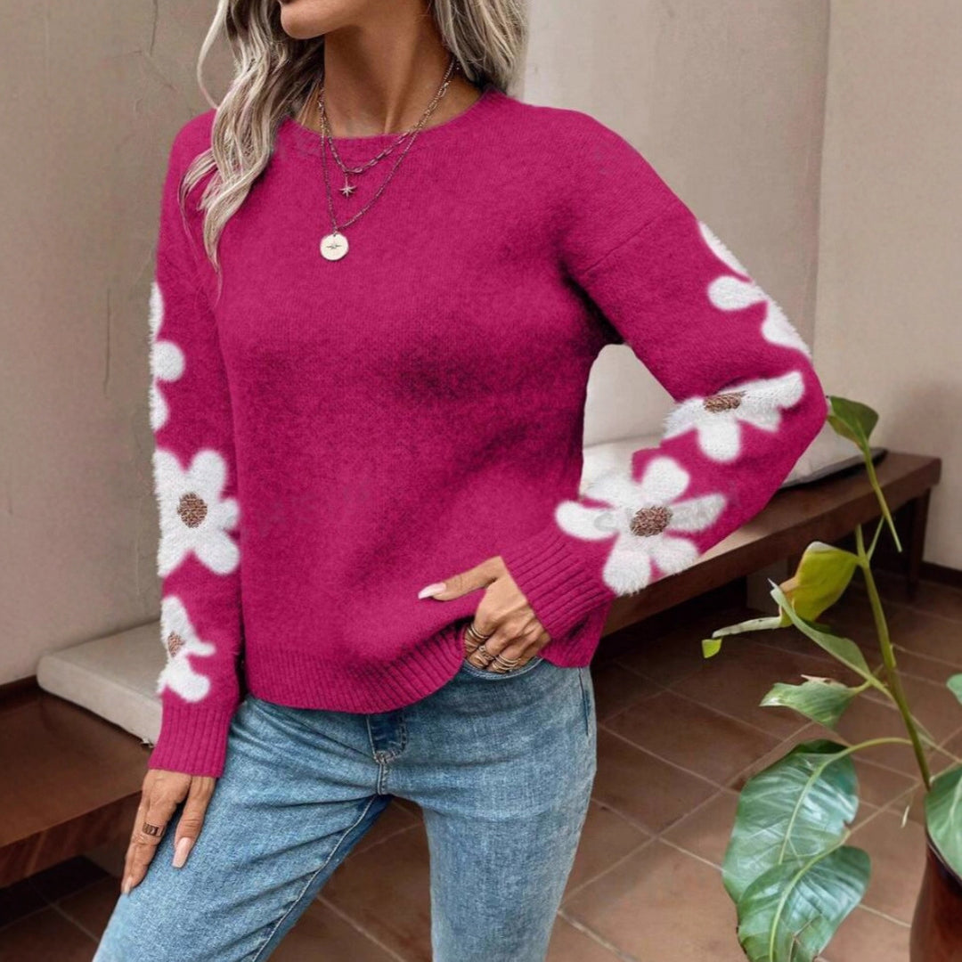 Kvinno-tröja med blommönster och strukturerad jersey Mirla-Eva Jonsson