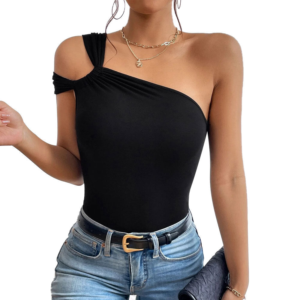 Kvinnoärmlös bodysuit med asymmetrisk design och U-hals Mirla-Eva Jonsson
