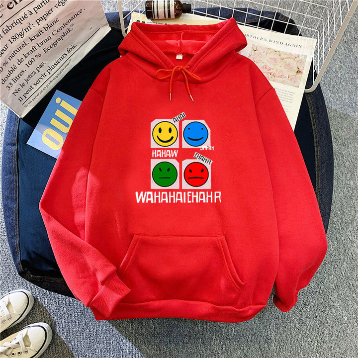 Kvinnohoodie med glad emoji-design Mirla-Eva Jonsson