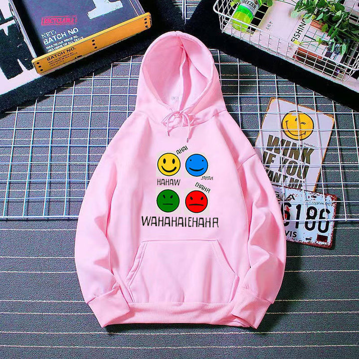 Kvinnohoodie med glad emoji-design Mirla-Eva Jonsson