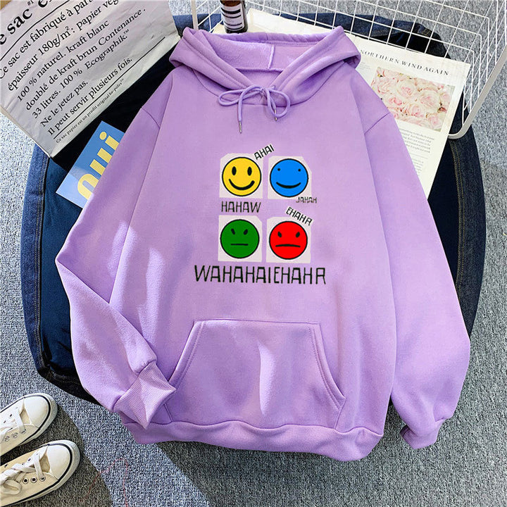 Kvinnohoodie med glad emoji-design Mirla-Eva Jonsson