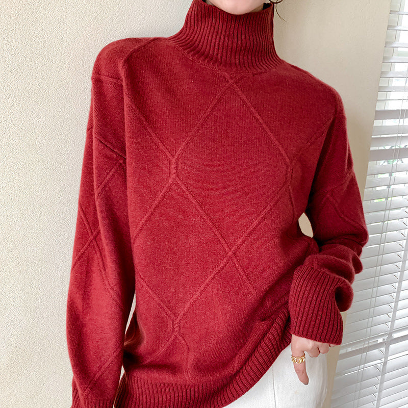 Kvinnohoodie med hög krage och texturerad diamantmönster Mirla-Eva Jonsson