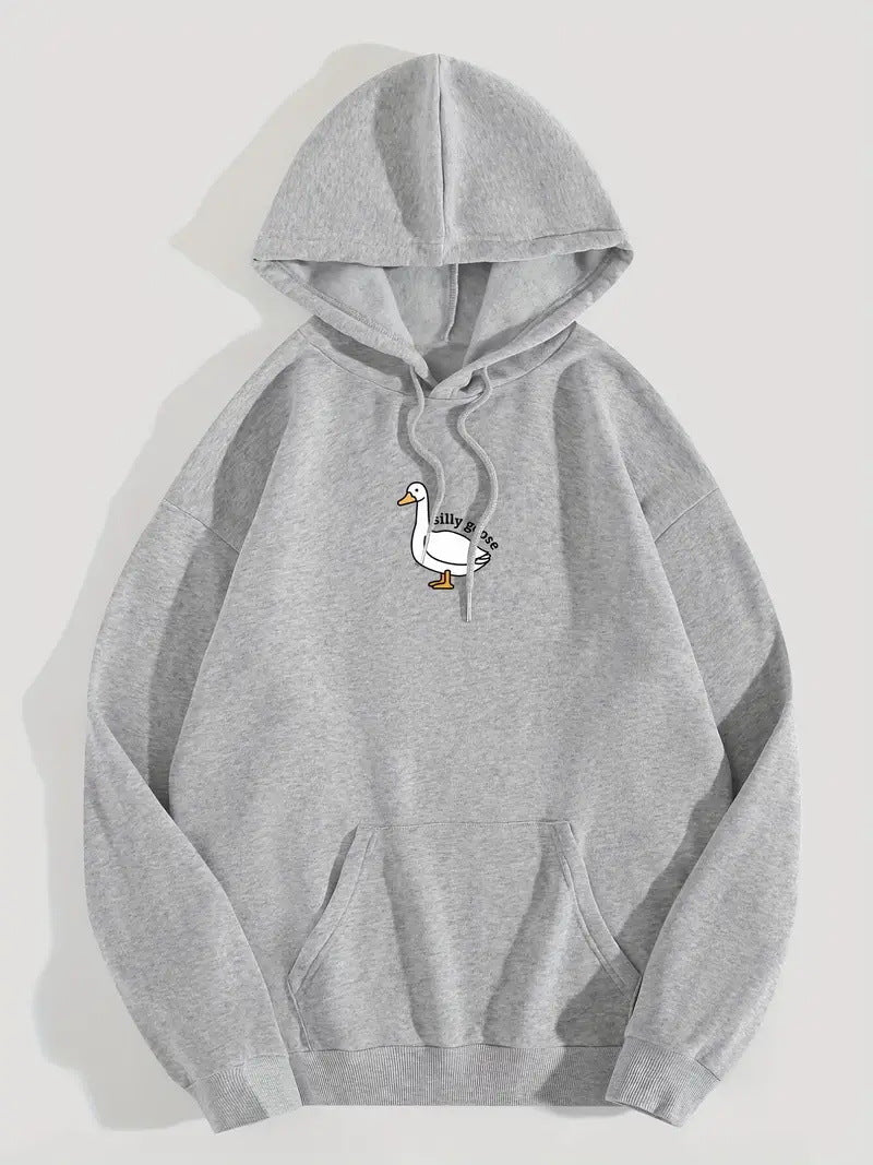 Kvinnohoodie med kreativ gåsmotiv och mjukt fleeceinuti Mirla-Eva Jonsson