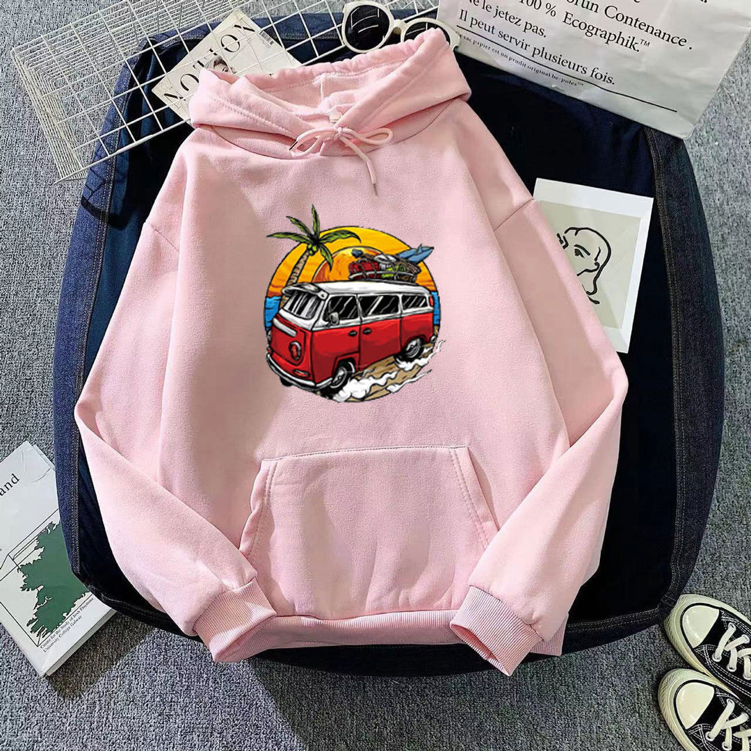 Kvinnohoodie med kreativ vintage van motiv Chic & Style-Eva Jonsson