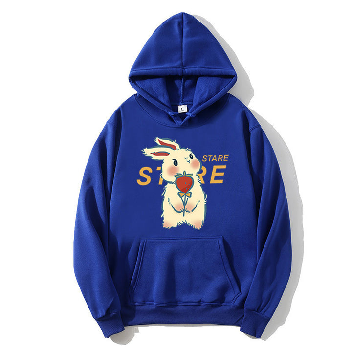 Kvinnohoodie med lekfullt kaninmotiv och inspirerande slogan Mirla-Eva Jonsson