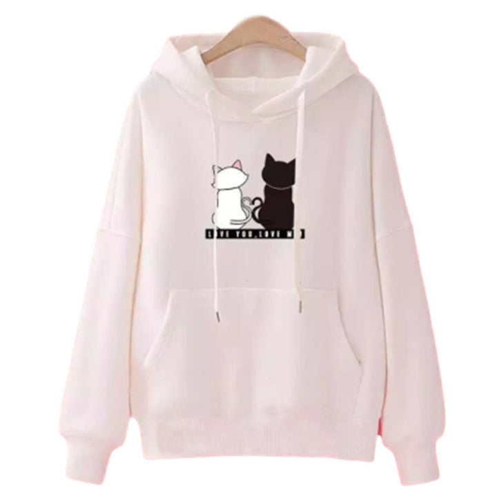 Kvinnohoodie med söt kattdesign och avslappnad passform Mirla-Eva Jonsson