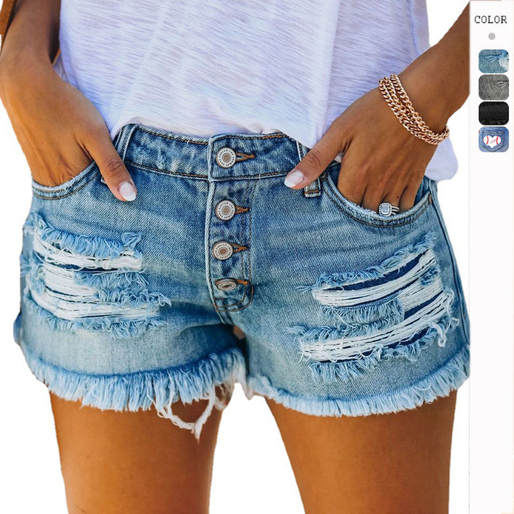 Kvinnojeansshorts med fransad nederkant och avslappnad förstörd look Mirla-Eva Jonsson