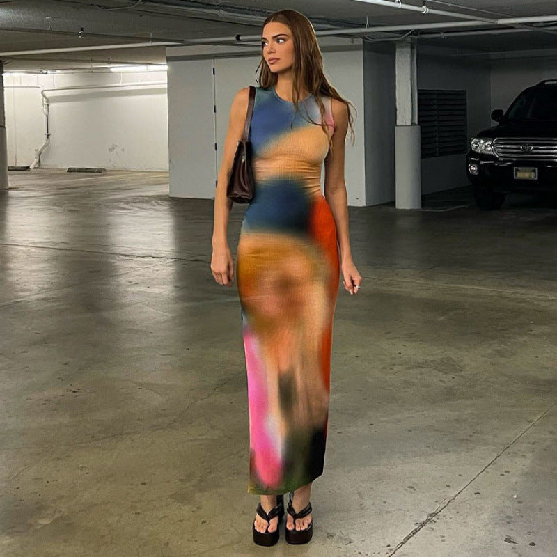 Kvinnor Abstract Print Bodycon Maxi Klänning Eva Jonsson-Eva Jonsson
