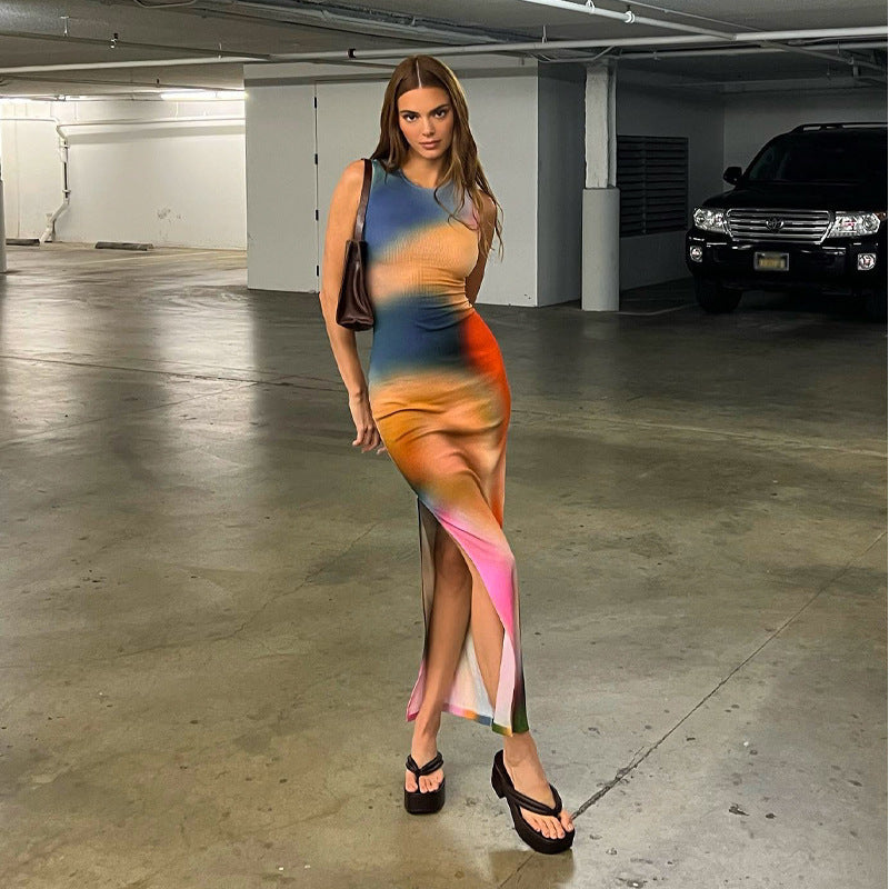 Kvinnor Abstract Print Bodycon Maxi Klänning Eva Jonsson-Eva Jonsson