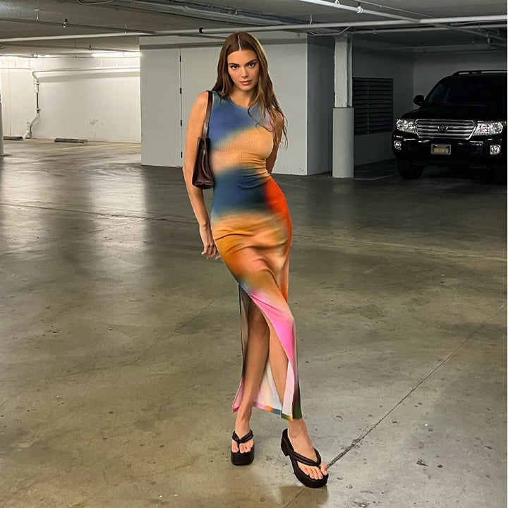 Kvinnor Abstract Print Bodycon Maxi Klänning Eva Jonsson-Eva Jonsson