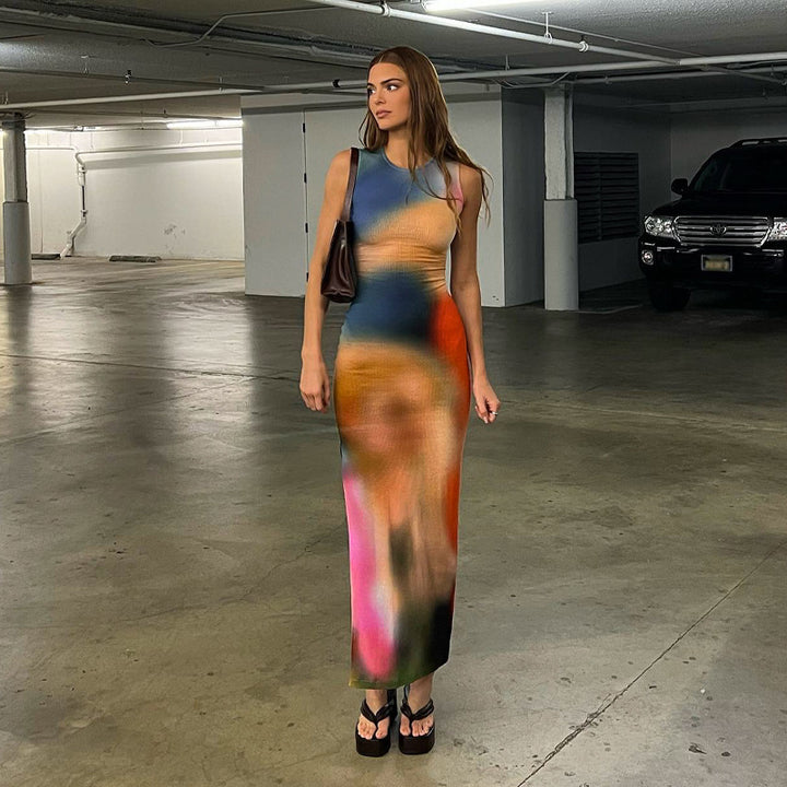 Kvinnor Abstract Print Bodycon Maxi Klänning Eva Jonsson-Eva Jonsson