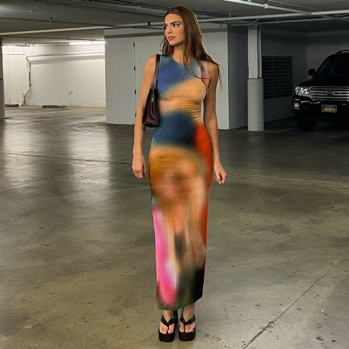 Kvinnor Abstract Print Bodycon Maxi Klänning Eva Jonsson-Eva Jonsson