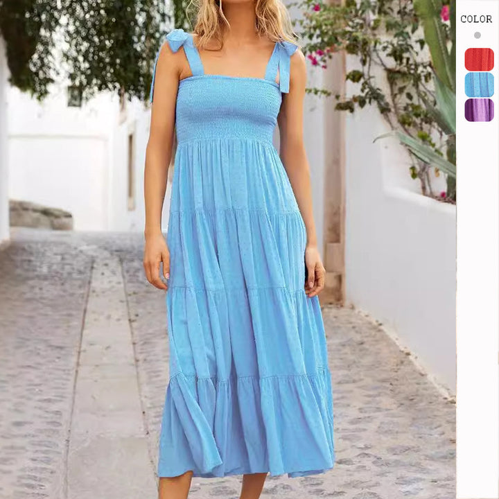 Kvinnor Airy Maxi Klänning med Volangdetaljer och Spaghetti Band Mirla-Eva Jonsson