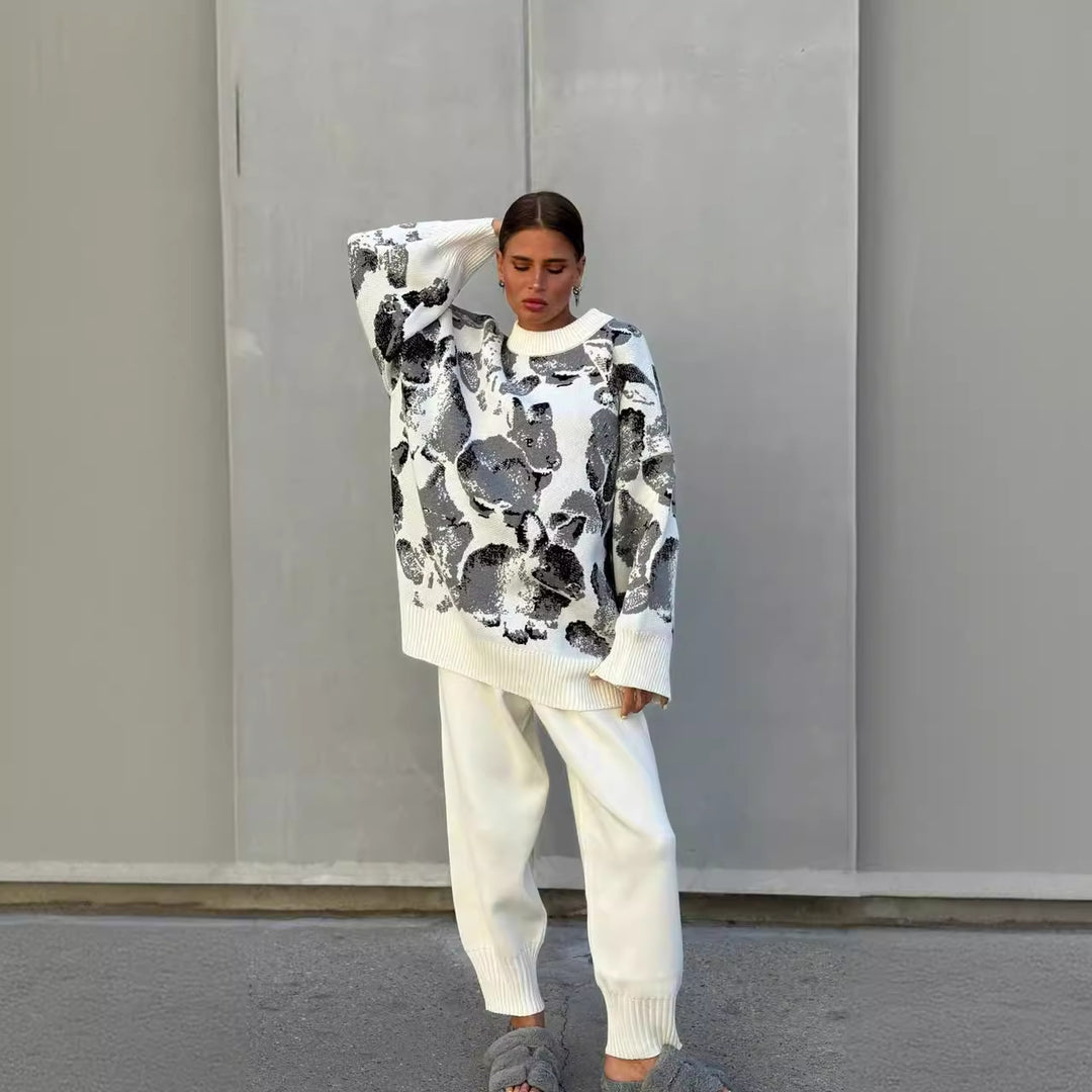 Kvinnor Bekväm Oversized Tröja med Unikt Mönster Mirla-Eva Jonsson
