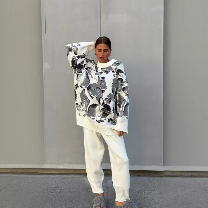 Kvinnor Bekväm Oversized Tröja med Unikt Mönster Mirla-Eva Jonsson