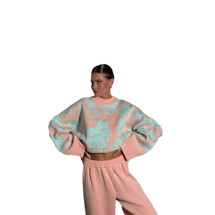 Kvinnor Bekväm Oversized Tröja med Unikt Mönster Mirla-Eva Jonsson