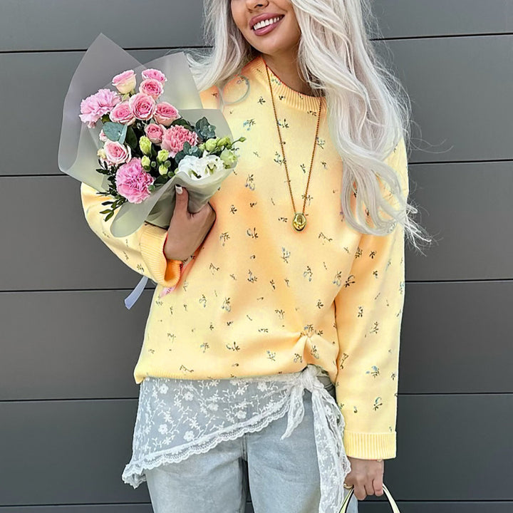 Kvinnor Bekväm och Elegant Stickad Tröja med Blommor Detaljer Mirla-Eva Jonsson