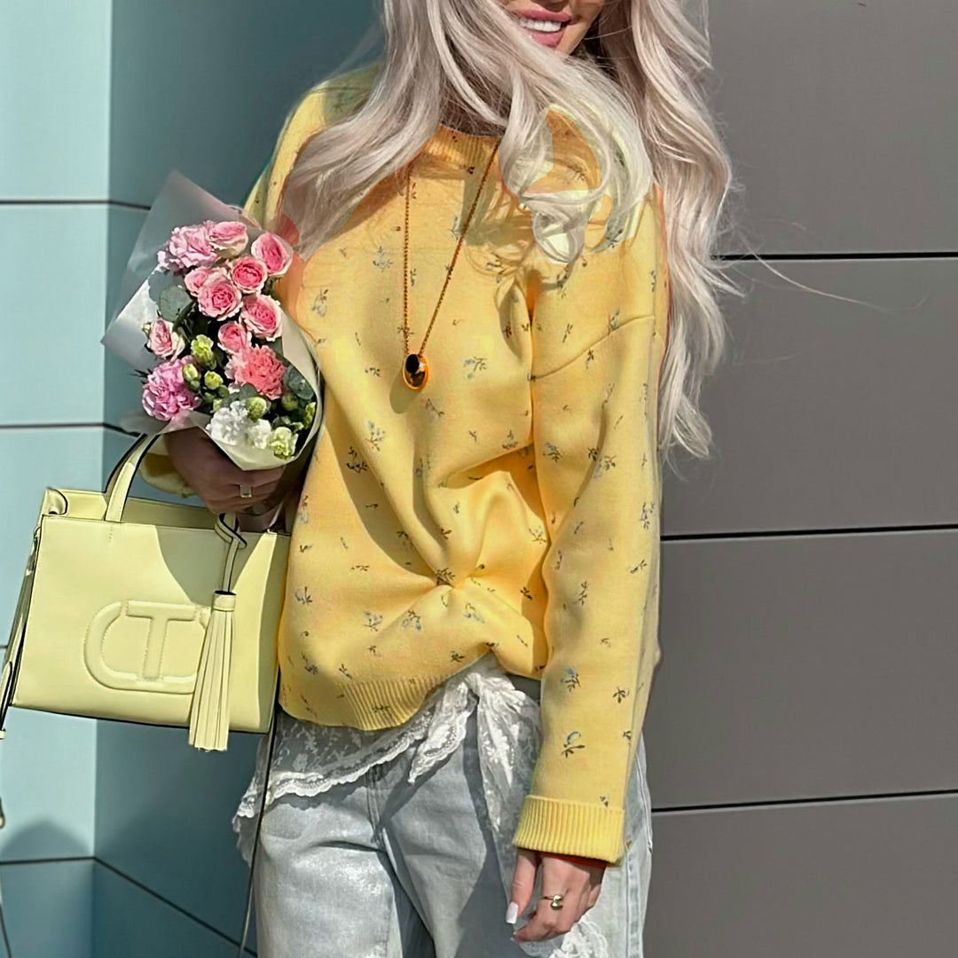 Kvinnor Bekväm och Elegant Stickad Tröja med Blommor Detaljer Mirla-Eva Jonsson